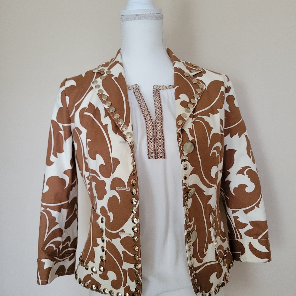 Etcetera Tan and Cream Silver studded Paisley Blazer